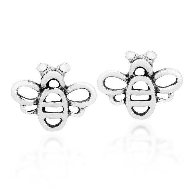 Adorable Mini Honey Bee .925 Sterling Silver Stud Earrings 